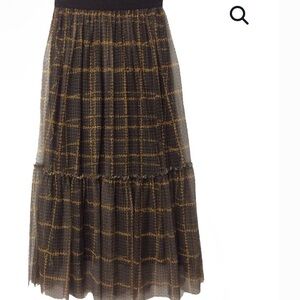 Cristina Gavioli Plaid Tulle Midi Skirt Size 8 NWT